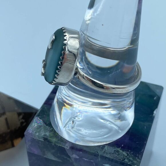 Moon & Star Sea Tumbled Sea Foam Sea Glass Sterling Silver Ring Size 10 - Picture 4 of 7